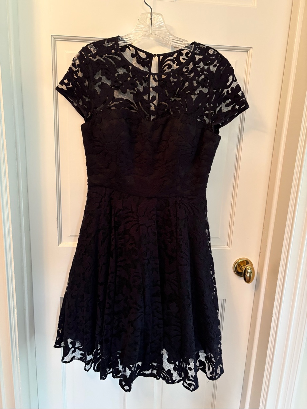 Ted Baker Black Lace Short Sleeve Fit-&-Flare Mini Dress